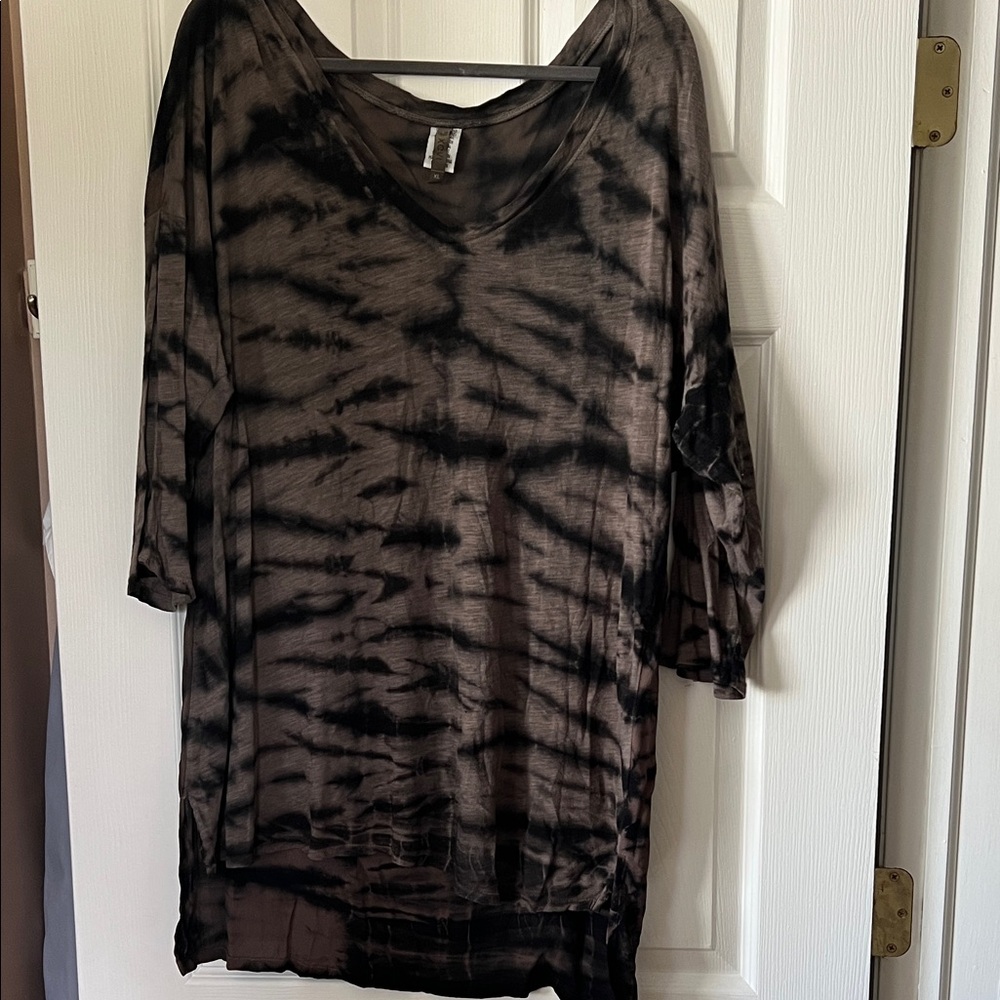XCVI Black Tie-Dye Sheer Blouse